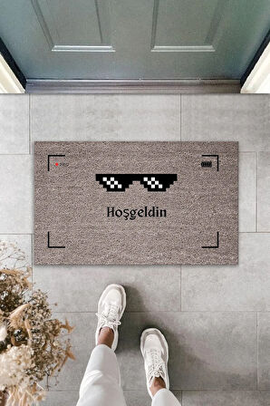 Kapı Paspası Kedili Eve Hoş Geldiniz Yazılı Kapı Önü Paspas