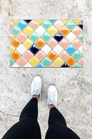 Love Pembe Papyonlu Ayıcık Dekoratif Iç Ve Dış Kapı Önü Paspası 70x45 Cm