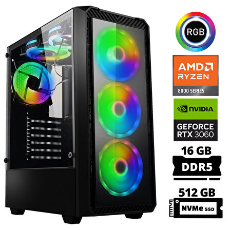 Xaser Delux X9 Ryzen 5 8400F 16GB DDR5 Ram 512GB M.2 NVMe SSD 12GB RTX3060 Masaüstü Oyuncu Bilgisayarı