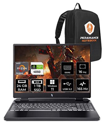 ACER Nitro 16 R5 7535HS 24GB 1TB SSD RTX4050/6GB 165HZ 16'' WUXGA W11H NH.QKBEY.003 & PER4 ÇANTA