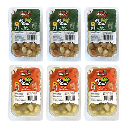 Akay Yeşil Zeytin Kırma ve Çizik Aç Bitir 150 gr 6 lı Karma Paket
