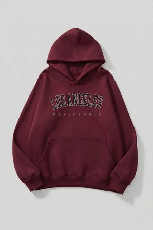 Unisex Yumuşak Dokulu Los Angeles Baskılı Tasarım Oversize 3 İplik Hoodie Sweatshirt