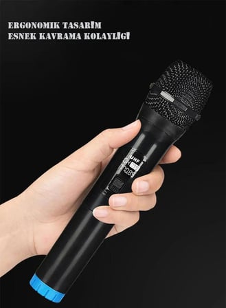 TechTic V-102 Vhf Kablosuz Mikrofon Profosyonel Cami Okul Otobüs Sunum Düğün Alıcılı El Mikrofonu Karaoke Digital Ekran
