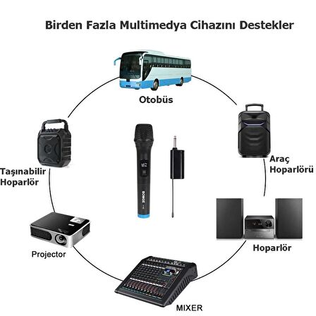 TechTic V-102 Vhf Kablosuz Mikrofon Profosyonel Cami Okul Otobüs Sunum Düğün Alıcılı El Mikrofonu Karaoke Digital Ekran