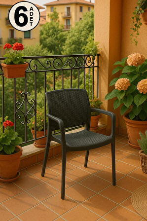6 Adet Rattan Lüx Antrasit Sandalye / Balkon-Bahçe-Teras