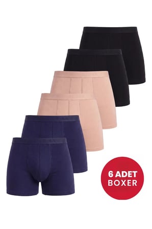 Premium 6'lı Paket Erkek Pamuklu Likralı Esnek Kumaş Renkli Boxer Düz Giyim Casual Parça Temel Giysi