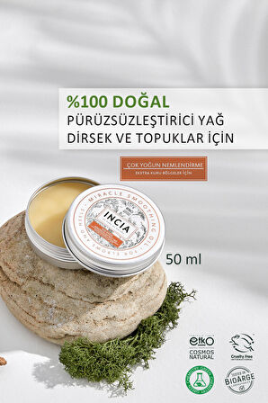 INCIA %100 Doğal Pürüzsüzleştirici Yağ Yoğun Nemlendirici Kremi Organik Dirsek Topuk Vegan 50 ml