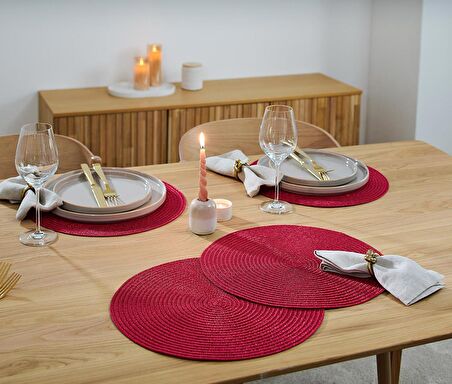 Amerikan Servis, 4 lü Set, Yuvarlak, Kırmızı