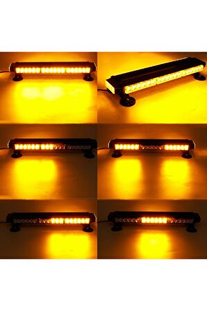 4 Yönlü Turuncu 38 cm Acil Durum İkaz Lambası 27 Farklı Modlu Vantuzlu Tepe Lambası 4 way 30 Led