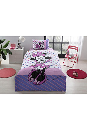 Özdilek Minnie Mouse Trend Tek Kişilik Kapitoneli Nevresim Takımı Complete Set Lastikli Çarşaf Pembe