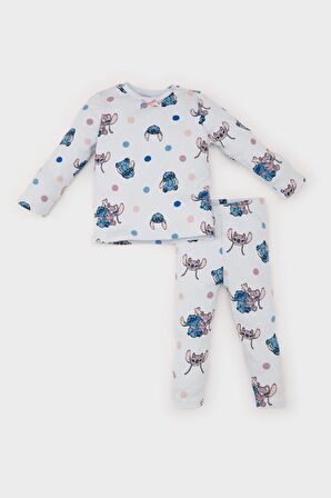 DeFacto Kız Bebek Pijama Takımı Disney Lilo & Stitch Bisiklet Yaka Uzun Kollu Fitilli Kaşkorse Üst Beli Lastikli Uzun Alt D5373A524WNBE61