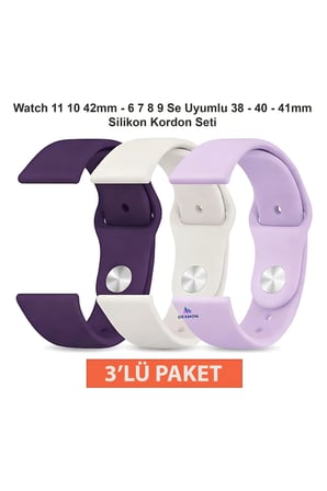 Apple Watch 11 10 9 8 7 6 SE Uyumlu 38 40 41 42mm Silikon Kordon Seti 3’lü Paket Saat Kayışı