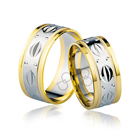 Sarı Beyaz Desenli Altın Alyans 3901-2