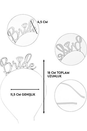 1 Adet Bekarlığa Veda Metal Nedime Taçı Gümüş Gri Parlak Bride To Be Taç