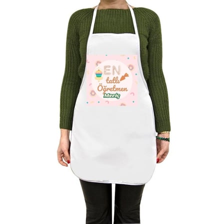 Kişiye Özel İsimli En Tatlı Öğretmen Mutfak Önlüğü - Öğretmenler Günü Hediyesi Cupcake Baskılı Aşçı Önlüğü