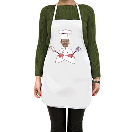 Kişiye Özel Fotoğraflı Erkek / Kadın Chef Karikatürlü Beyaz Mutfak Önlüğü 