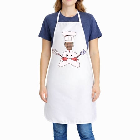 Kişiye Özel Fotoğraflı Erkek / Kadın Chef Karikatürlü Beyaz Mutfak Önlüğü 