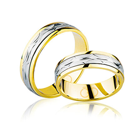 Sarı Beyaz Şeritli Altın Alyans 3904-2