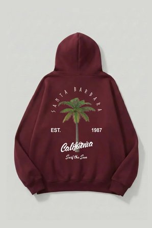 Unisex Yumuşak Dokulu California Retro Baskılı Tasarım Oversize 3 İplik Hoodie Sweatshirt