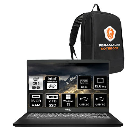 MSI Modern 14 C12MO i7 1255U 16GB 2TB SSD 14" FHD IPS W11P Taşınabilir Bilgisayar & PER4 ÇANTA