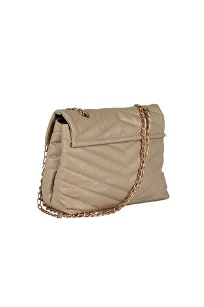SİA ÇANTA Gold Zincir Askılı Kapitone Baskılı İki Ayrı Bölmeli Şık ve Gesterişli Kadın Omuz Çantası