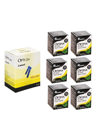 Kan Şekeri Ölçüm Çubuğu (strip) 6 Kutu(300 Adet) + 1 Kutu (100 Adet) Opti-clix Parmak Delici