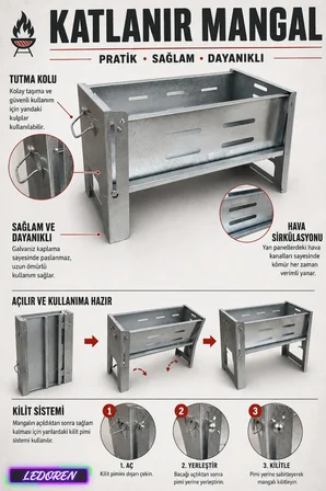 Katlanabilir Mangal Taşınabilir Kamp Mangalı Paslanmaz Izgaralı Galvanizli Çelik Balkon Piknik Bahçe Mangalı