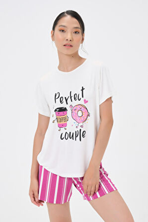 Dress Cabinet Kadın Pembe Donut Baskılı Şortlu Pijama Takımı