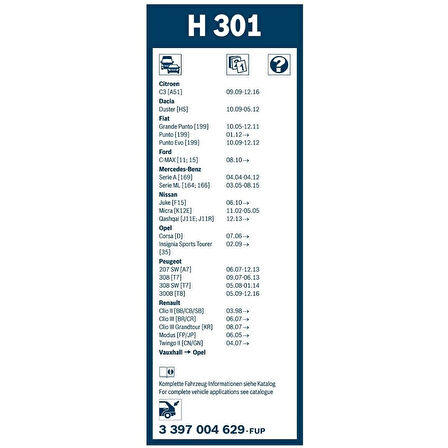 Nissan Qashqai Bosch Arka Silecek 30cm 2014-2021 Rear H301