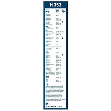 Dacia Duster Bosch Arka Silecek 35cm 2009-2012 Rear H353