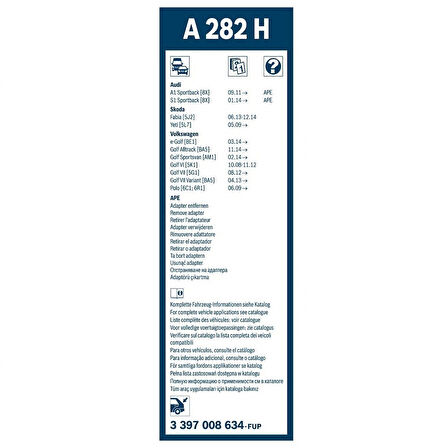 Skoda Yeti Bosch Arka Silecek 28cm 2009-2016 Rear A282H