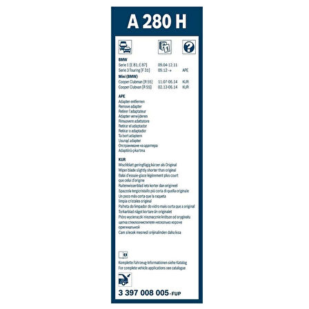 BMW E81, E87 1 Serisi Bosch Arka Silecek 28cm 2004-2011 Rear A280H