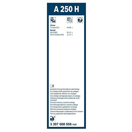 Renault Clio 4 Bosch Arka Silecek 25cm 2012-2019 Rear A250H