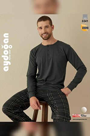 Aydoğan Erkek Civan Patlı Modal Koyu Haki Pijama Takımı 3341
