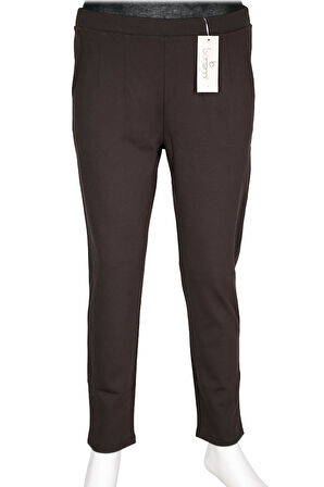 Barem Kadın Buse Rahat Kalıp Yan Cepli Orta Kalın Çelikli Kahve Pantolon