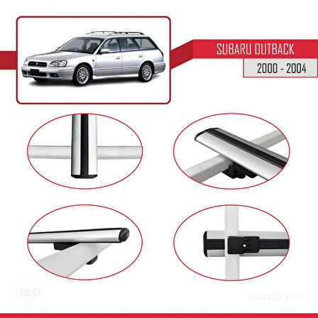 Subaru Outback 2 2000-2004 Arası ile Uyumlu BASIC Model Ara Atkı Tavan Barı Gri 2 Adet
