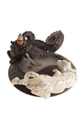 Geri akış tütsülük ejderha ying yang beyaz kaplan