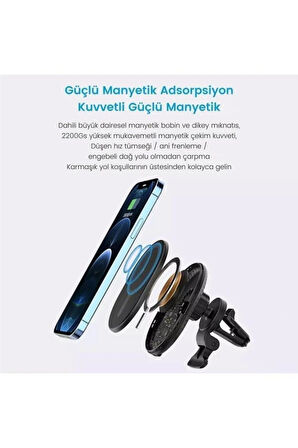 W12 Magnetic Wıreless Araç Telefon Tutucu Ve Kablosuz Şarj Cihazı