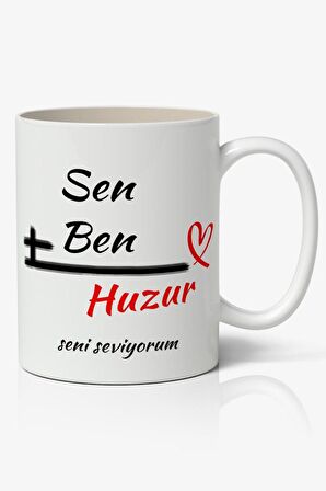 Sen+Ben=Huzur Temalı Baskılı Kupa Bardak Baskılı Kahve Kupa Bardak