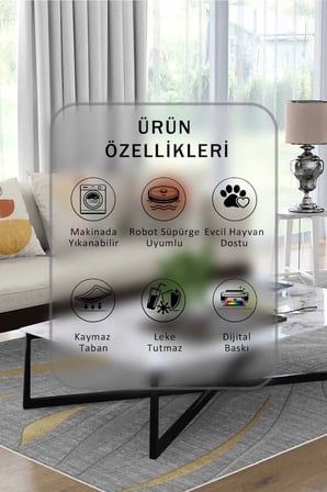 Yıkanabilir Kaymaz Taban Dijital Baskılı Halı ve Yolluk – Leke Tutmaz Salon & Mutfak Halısı