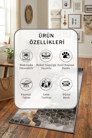 Suerto Kahve Yıkanabilir Kaymaz Taban Dijital Baskılı Yolluk Halı