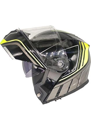 MTS M 966 SİYAH NEON YEŞİL ÇENE AÇILIR MOTOSİKLET KASK