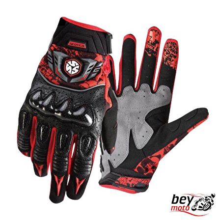 SCOYCO MX49 CARBON KORUMALI MOTOSİKLET ELDİVENİ KIRMIZI