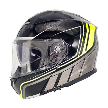 MTS PROHELMET ÇENE AÇILIR SİYAH SARI MOTOSİKLET KASK