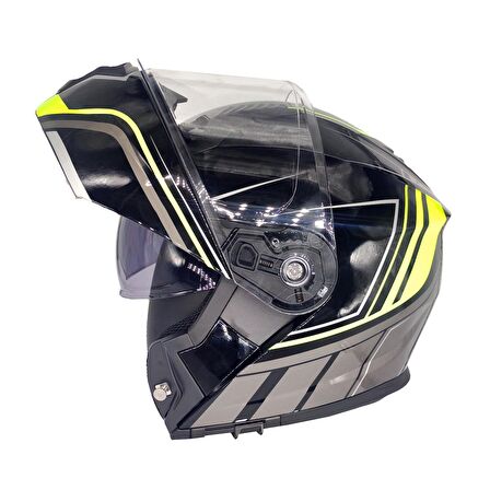 MTS PROHELMET ÇENE AÇILIR SİYAH SARI MOTOSİKLET KASK