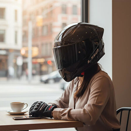 LS2 RAPID 2 R PARLAK SİYAH MOTOSİKLET KASKI SİYAH VE ŞEFFAF VİZÖR + SPOİLER