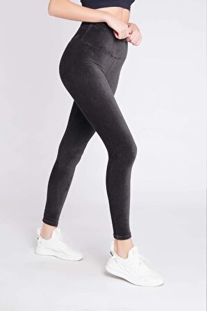 Kadın Kadife Fitilli Antrasit Tayt