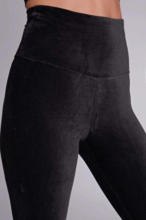 Kadın Kadife Fitilli Antrasit Tayt