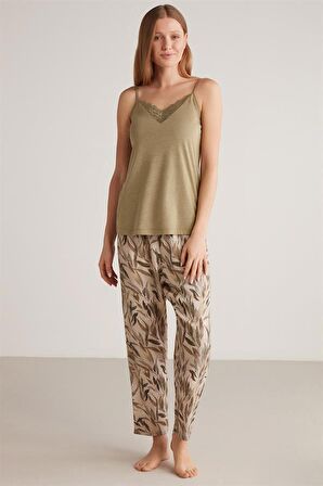 Kadın Triko Sabahlıklı 3 Lü Yeşil Pijama Takımı C9T5N1O1