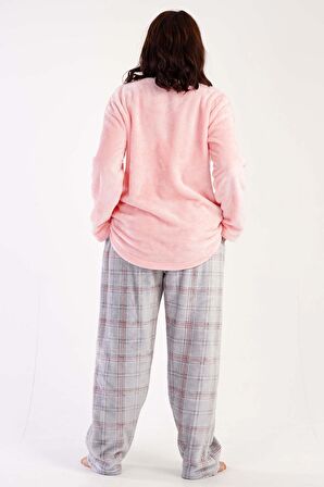 Kadın Uzun Kol Büyük Beden Welsoft Pembe Pijama Takımı C3T0N3O069